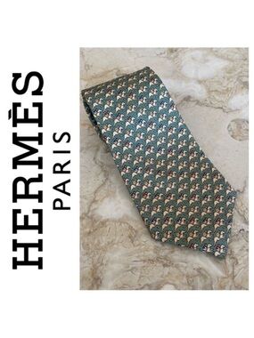 Hermes Jockey 100% Silk Tie